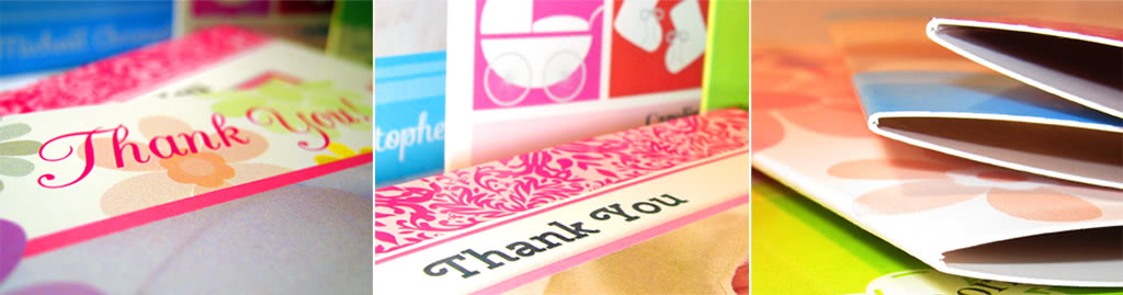 Details of baby thank you cards, closeup